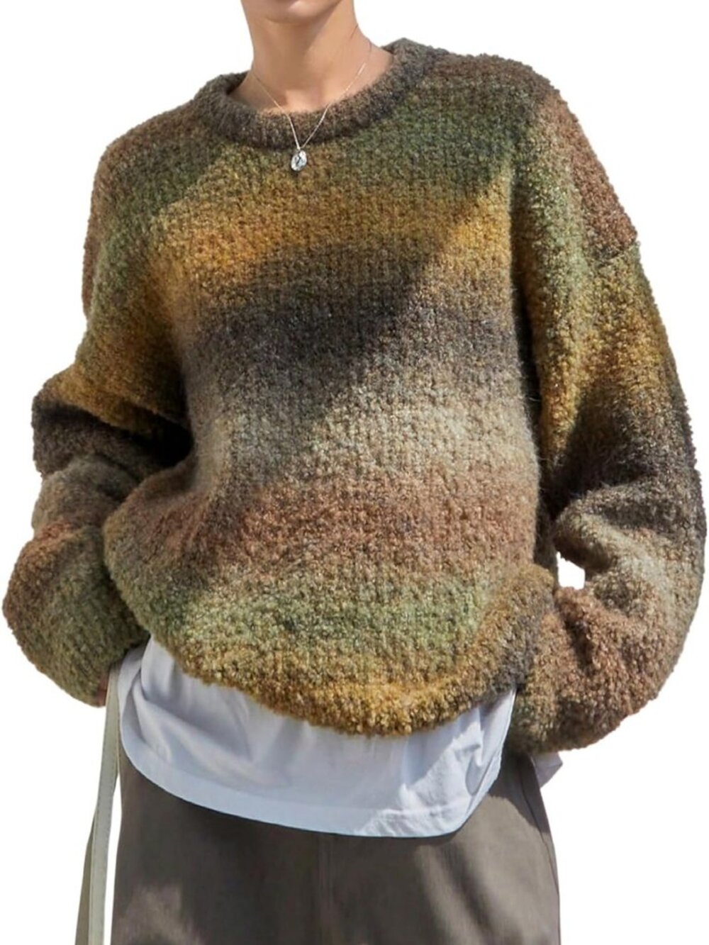 Vintage Oversized Long Sleeve Knitted Sweater - Cozy Crew Neck Pullover for